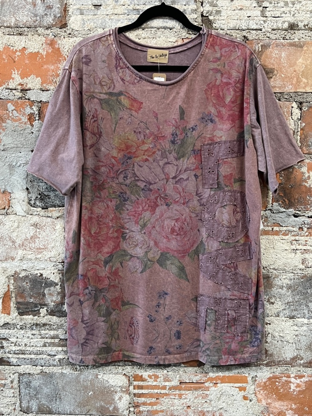 The Nu Vintage SOFT  Floral Washed Mauve Tee with Subtle LOVE Embellished Text